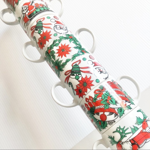 SOLD**Vintage Mid Century 50s 60s Christmas Stacking Cups Mugs Set of 8 - Picture 14 of 16